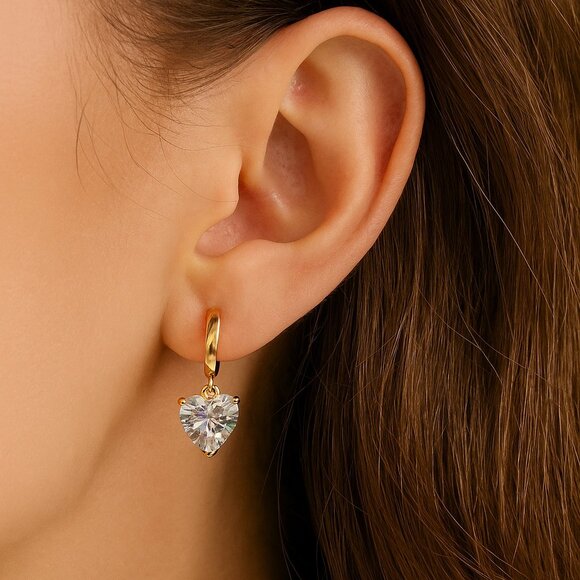 NWOT - Gold Tone Hoop Earrings with Heart Shaped Zirconias - Picture 1 of 10